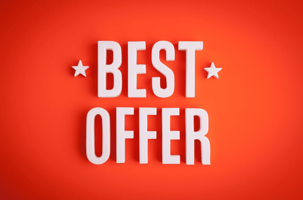a red background with the words best offer.