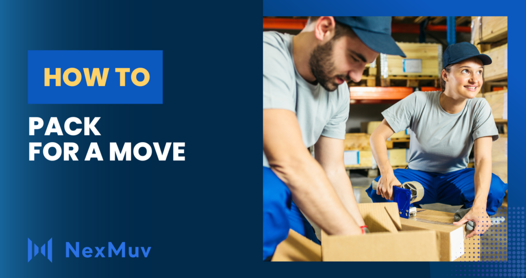 A couple moving boxes in a warehouse.