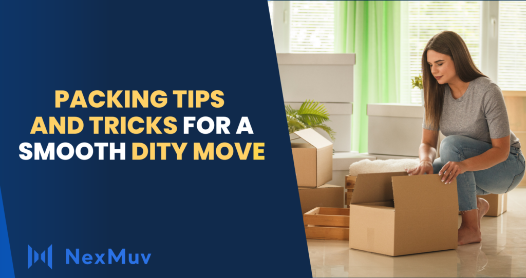 a woman packing boxes and tricks for a smooth diy move.